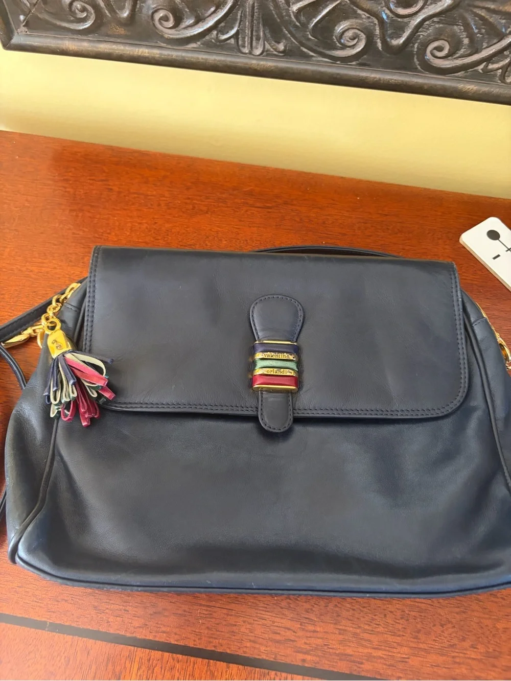 Valentino Orlandi Vintage Navy Leather Crossbody Witt Signature Hardware - Picture 3 of 14